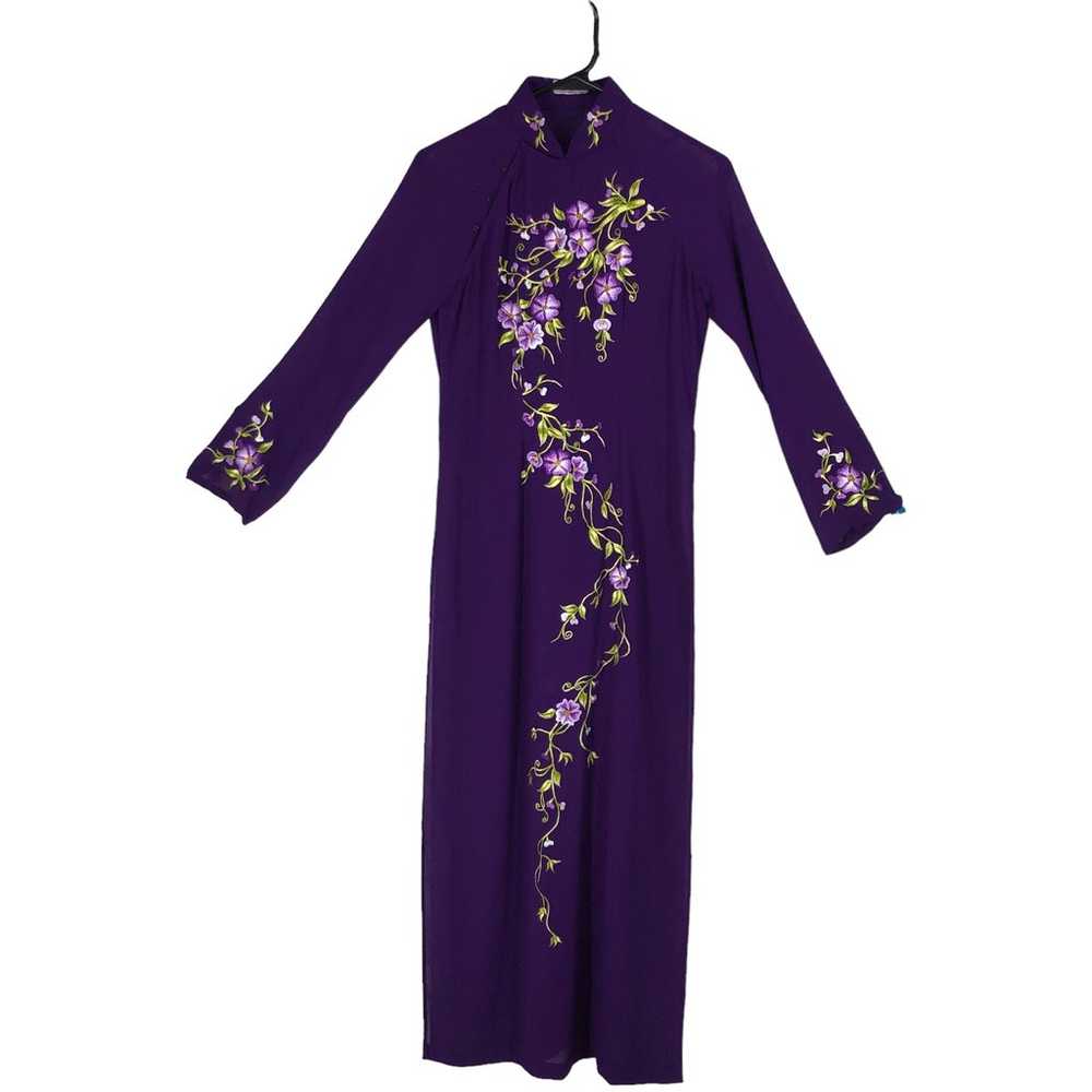 Purple Embroidered Maxi Length Sheer Tunic, Long … - image 1