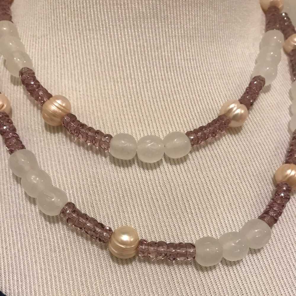 Necklace Alabaster Beads Amethyst & Freshwater Pe… - image 4