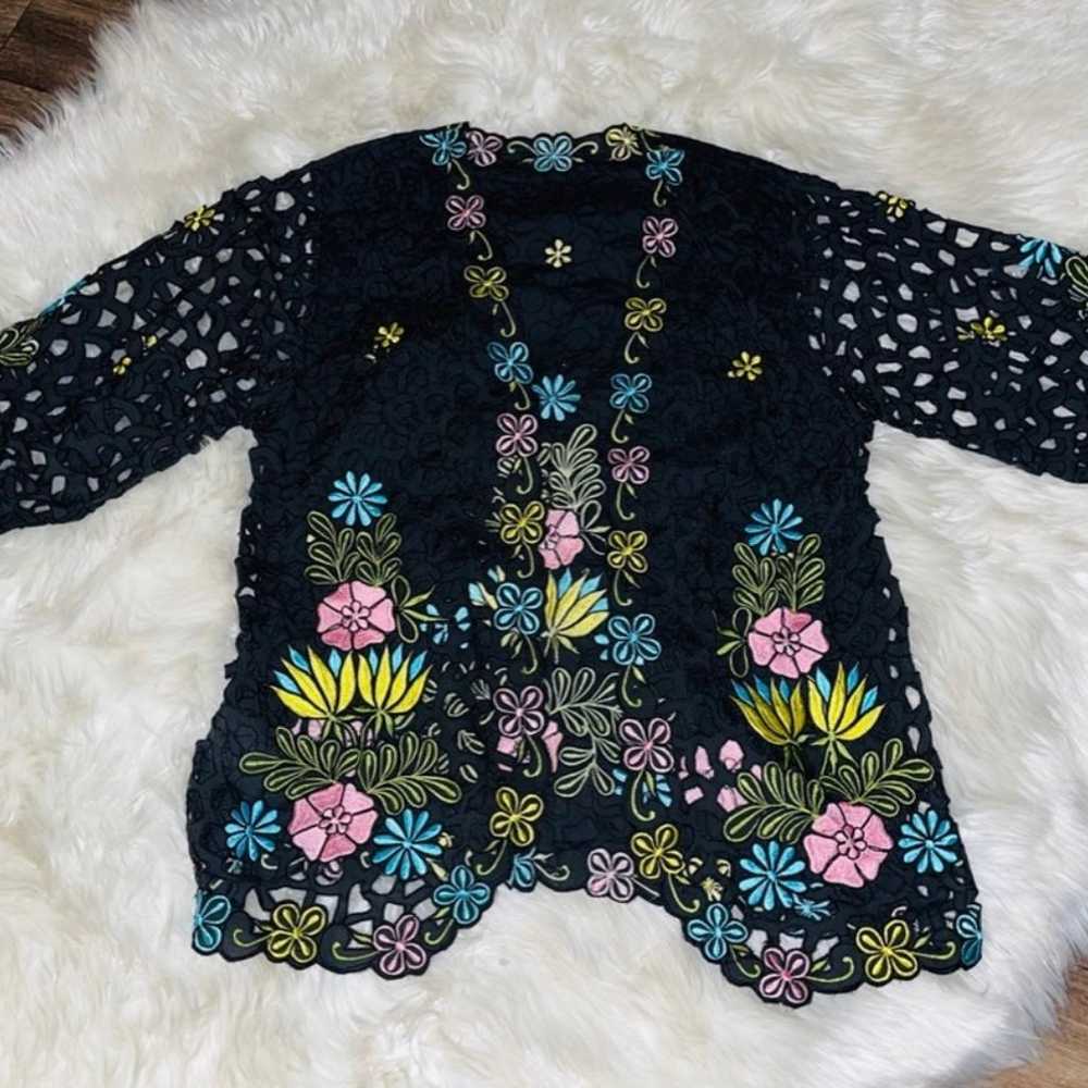 NWOT  Vintage Retro Floral Embroidered Boho Kimono - image 8