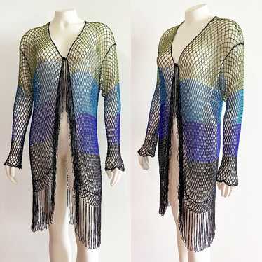 Chico's Vintage Loop Beaded Fringe Shrug Lattice … - image 1