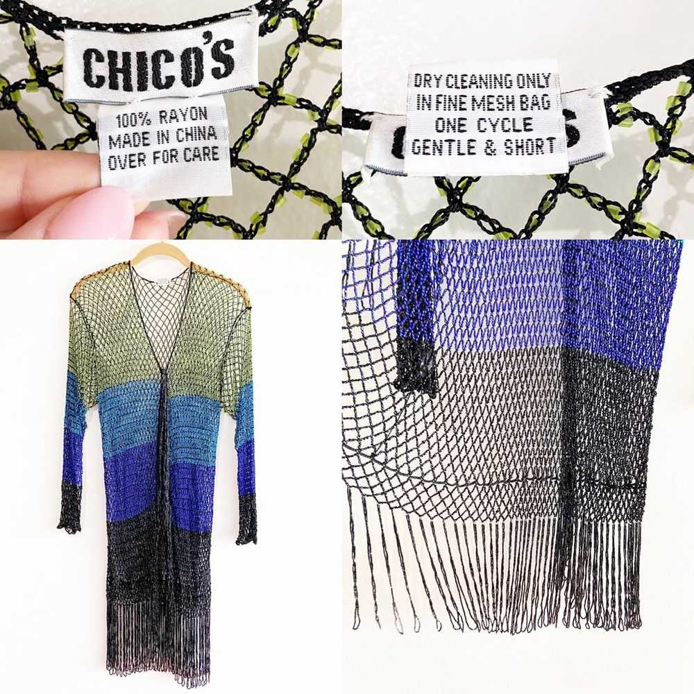 Chico's Vintage Loop Beaded Fringe Shrug Lattice … - image 3