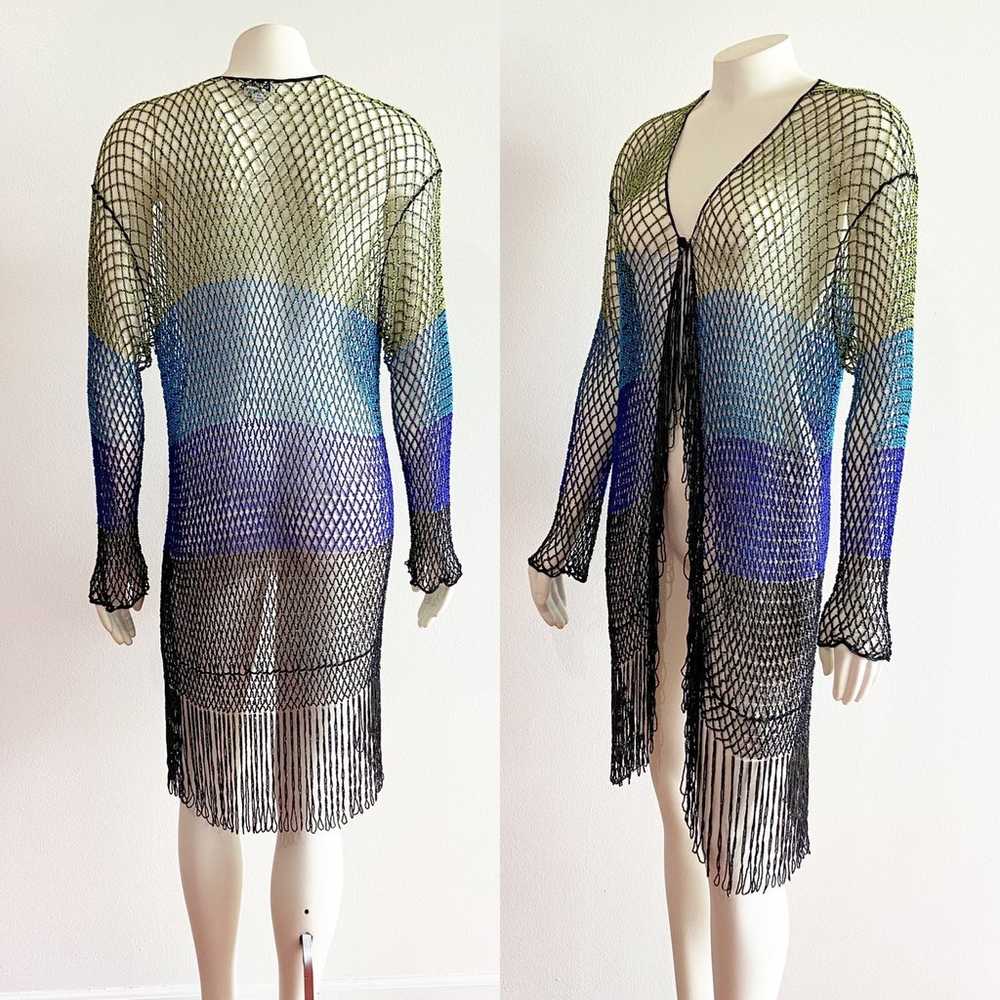 Chico's Vintage Loop Beaded Fringe Shrug Lattice … - image 4