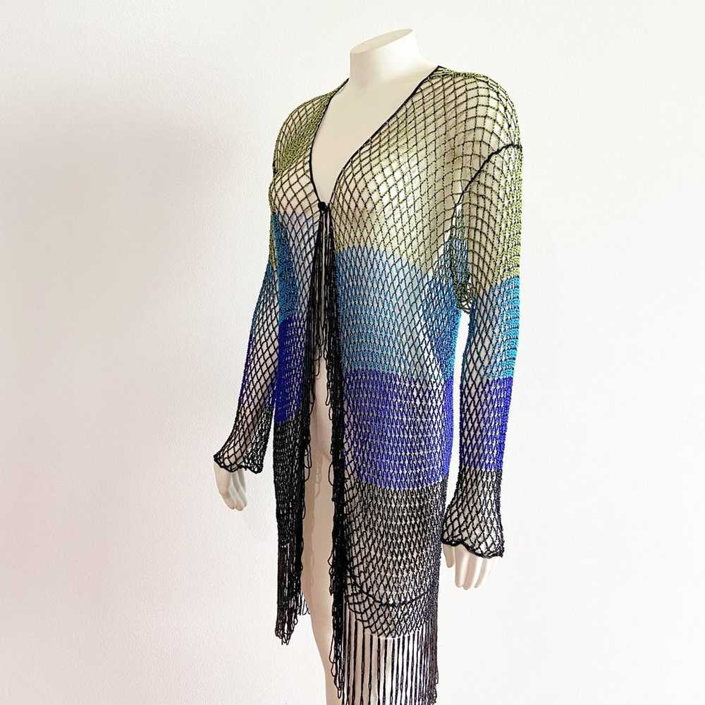 Chico's Vintage Loop Beaded Fringe Shrug Lattice … - image 9