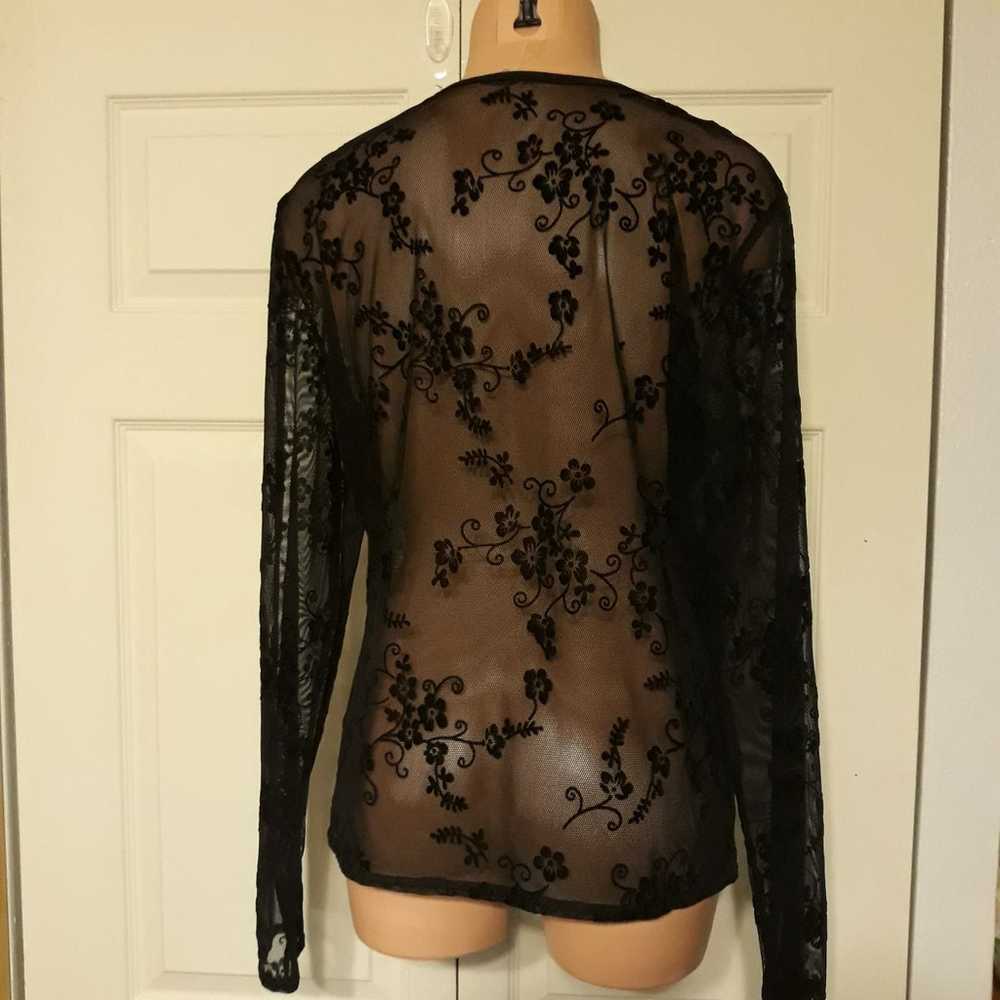 Vintage Black Mesh Velvet Flocked Top - image 5