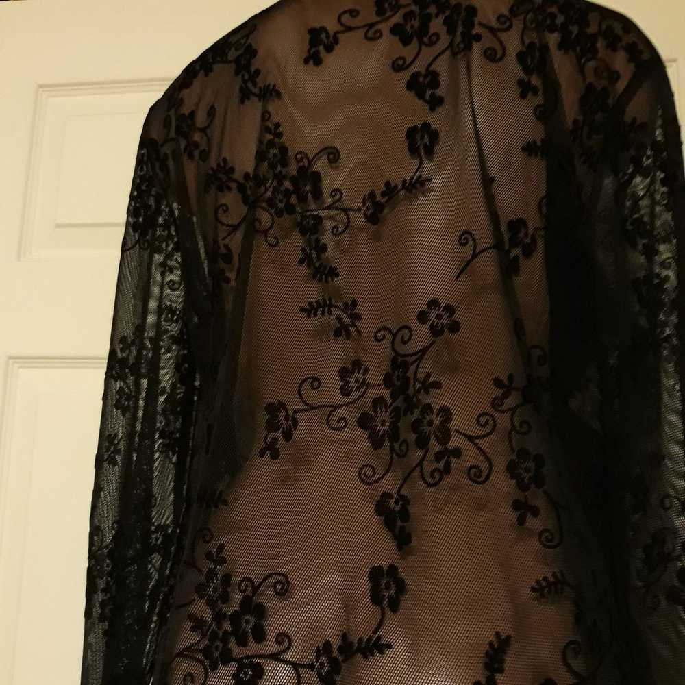 Vintage Black Mesh Velvet Flocked Top - image 8