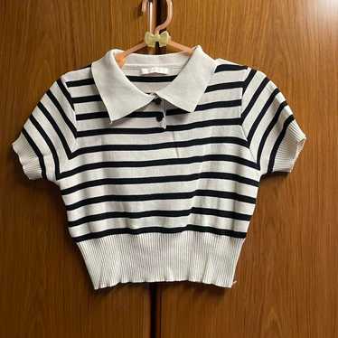 frunco Border Knit Top Polo Collar - image 1