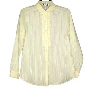 70's Cream Metallic Stripe Ruffle Blouse - image 1