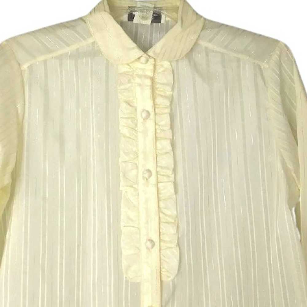 70's Cream Metallic Stripe Ruffle Blouse - image 3