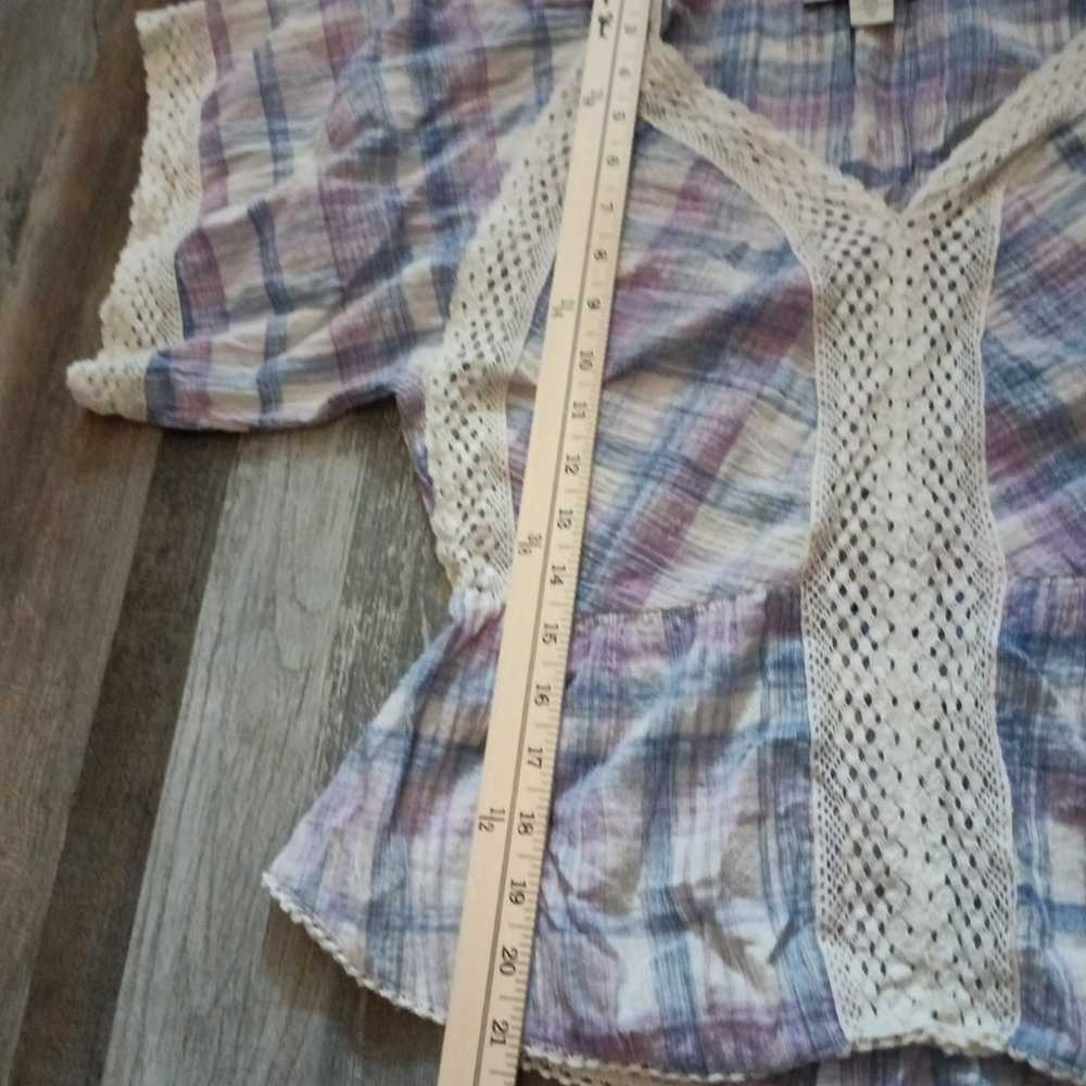 Vintage America Womens Medium Boho plaid lace blo… - image 7