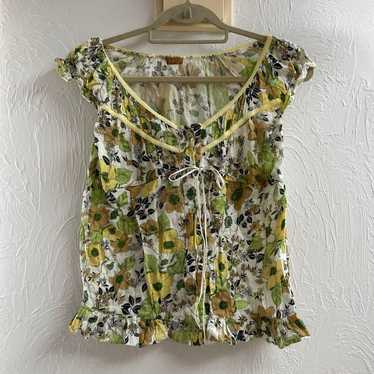 Camisole, T-shirt, floral pattern, frills, green, - image 1