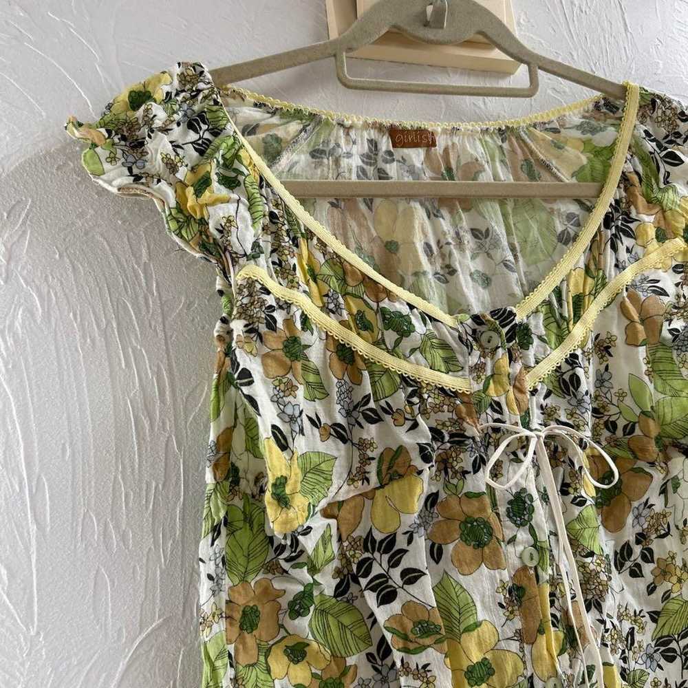 Camisole, T-shirt, floral pattern, frills, green, - image 2