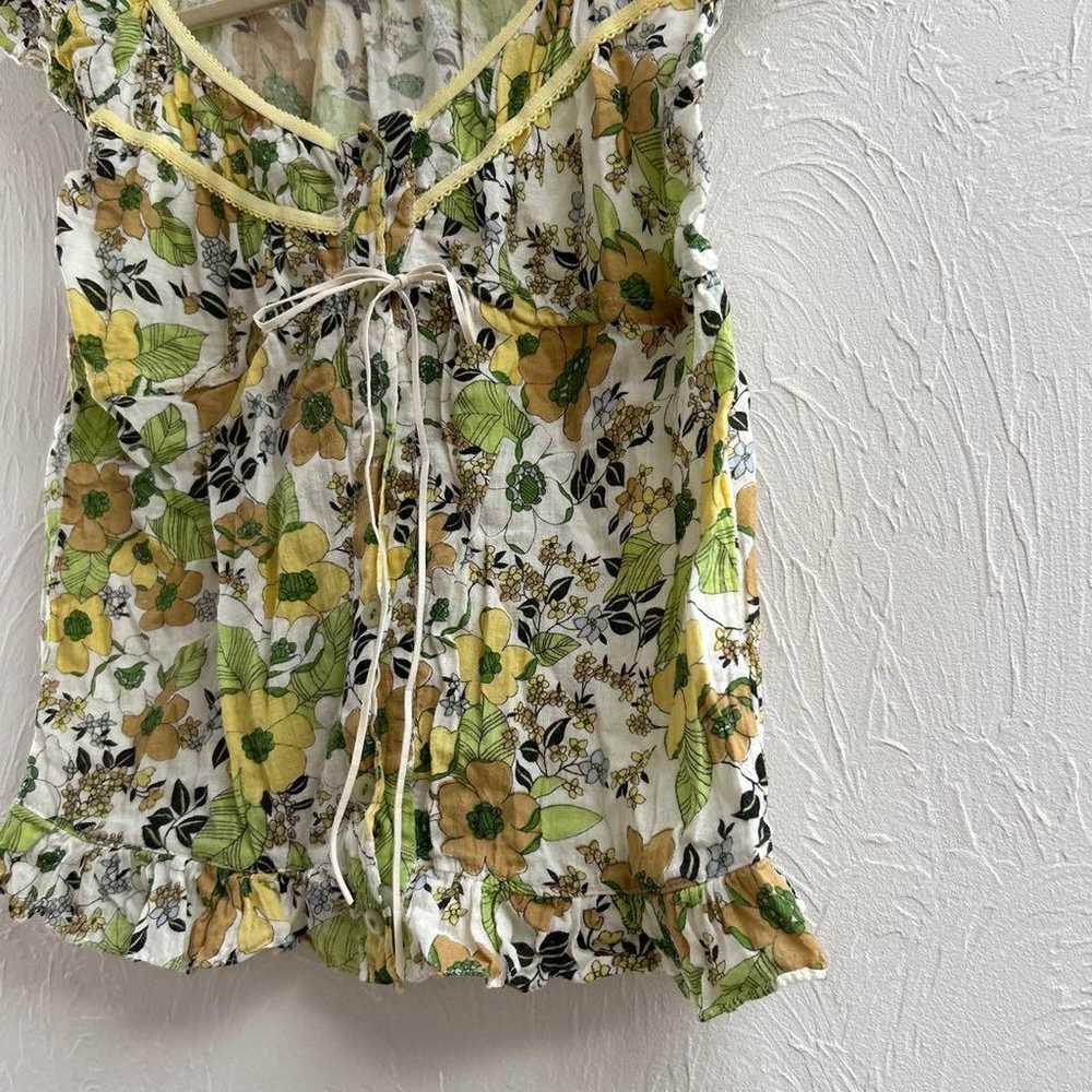 Camisole, T-shirt, floral pattern, frills, green, - image 3