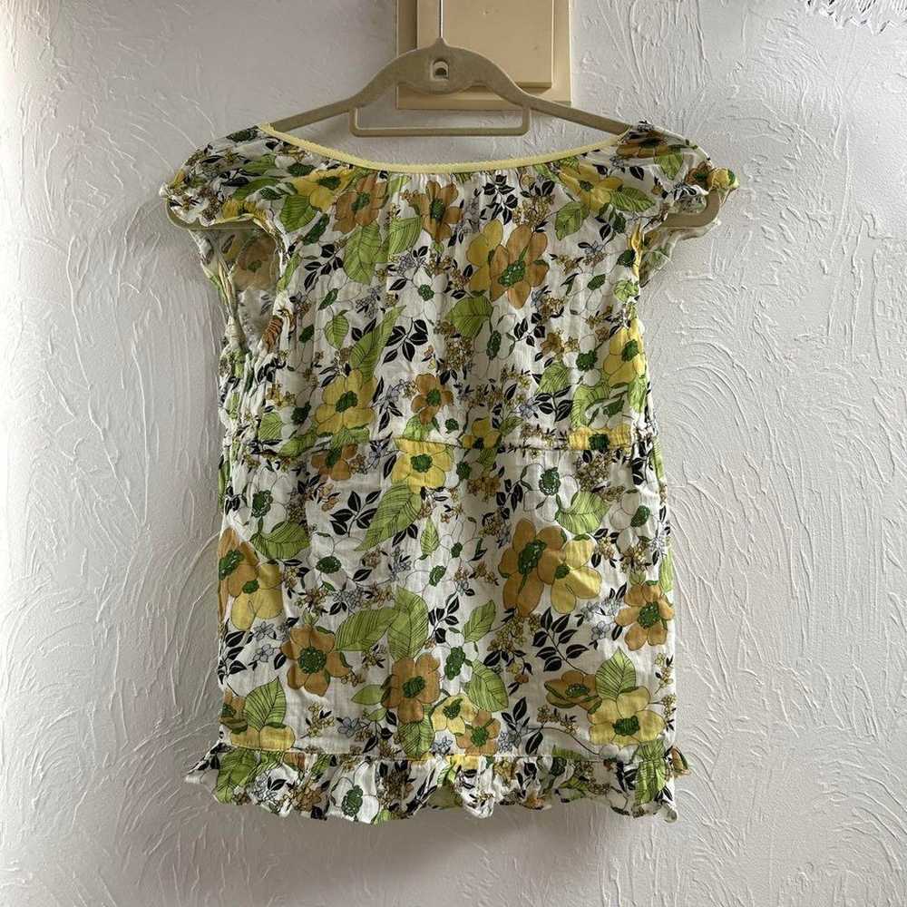 Camisole, T-shirt, floral pattern, frills, green, - image 4