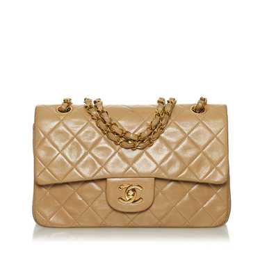 Tan Chanel Medium Classic Lambskin Double Flap Bag