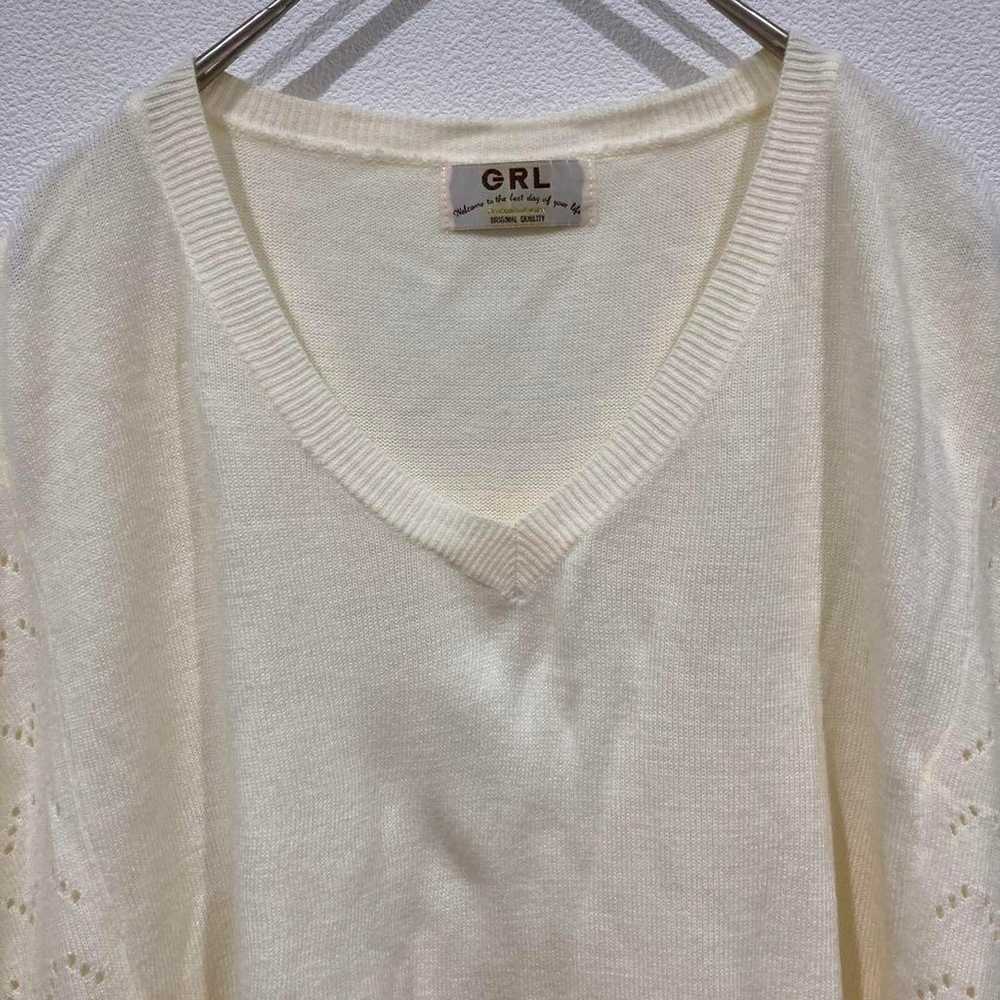 【GRL】Grail Half-sleeve Shirt Knit Ivory White V-n… - image 3