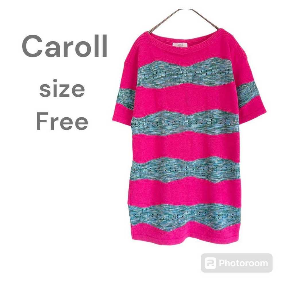 Caroll ELEGANCE Short-Sleeve Knit Pink Blue Borde… - image 1