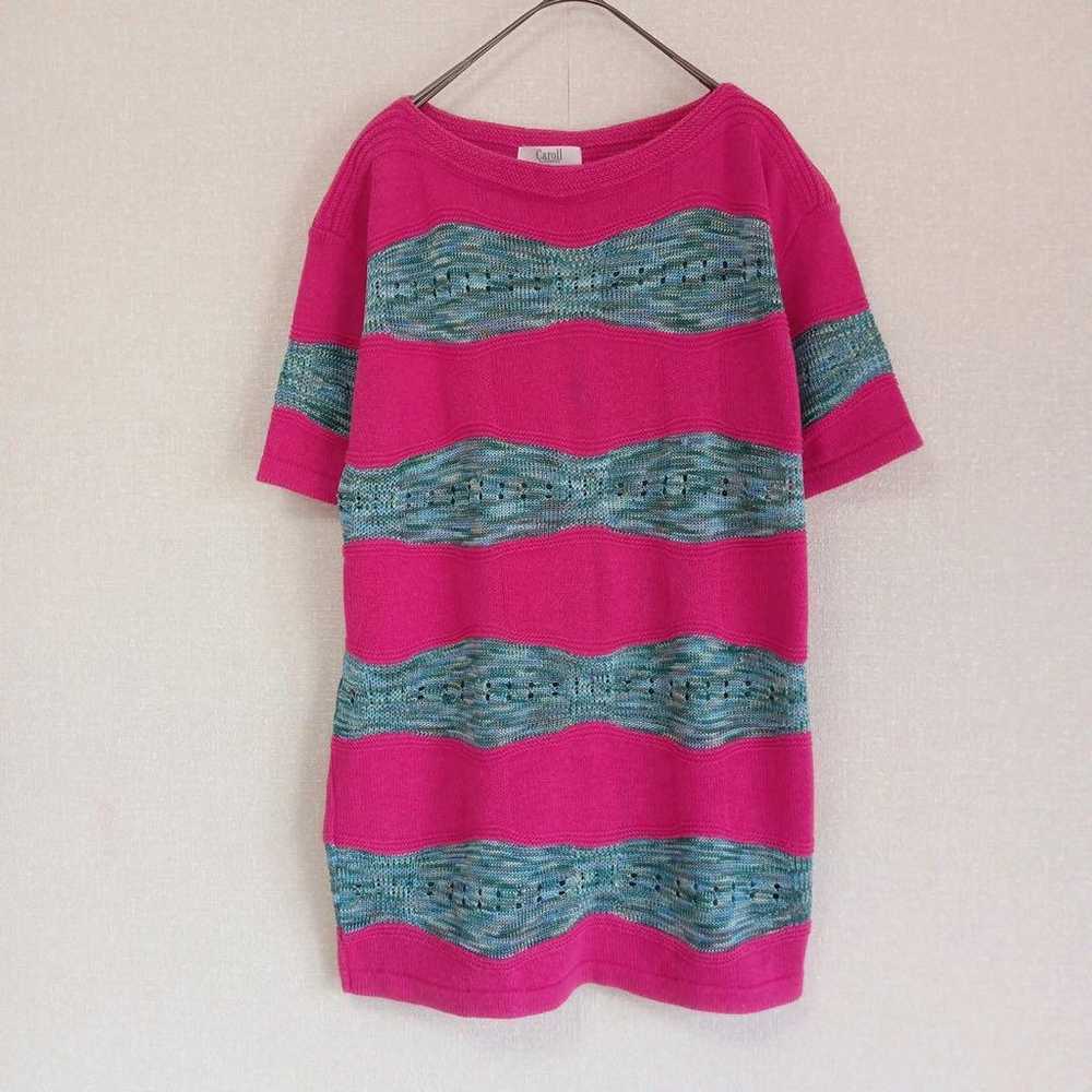 Caroll ELEGANCE Short-Sleeve Knit Pink Blue Borde… - image 2