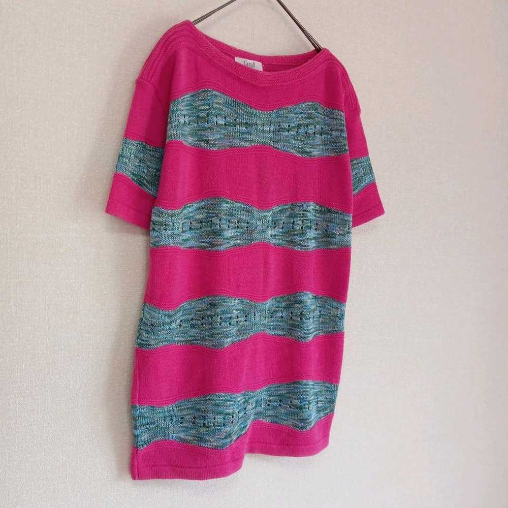 Caroll ELEGANCE Short-Sleeve Knit Pink Blue Borde… - image 4