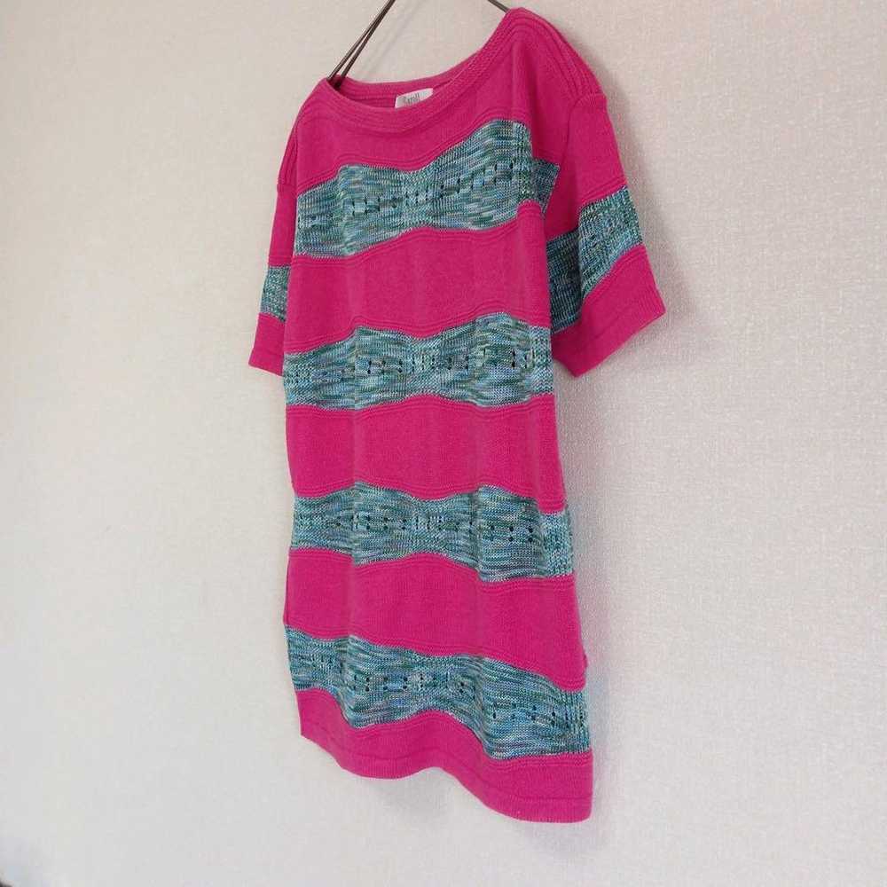 Caroll ELEGANCE Short-Sleeve Knit Pink Blue Borde… - image 5