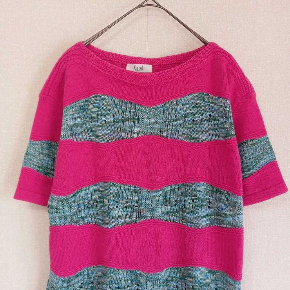 Caroll ELEGANCE Short-Sleeve Knit Pink Blue Borde… - image 6