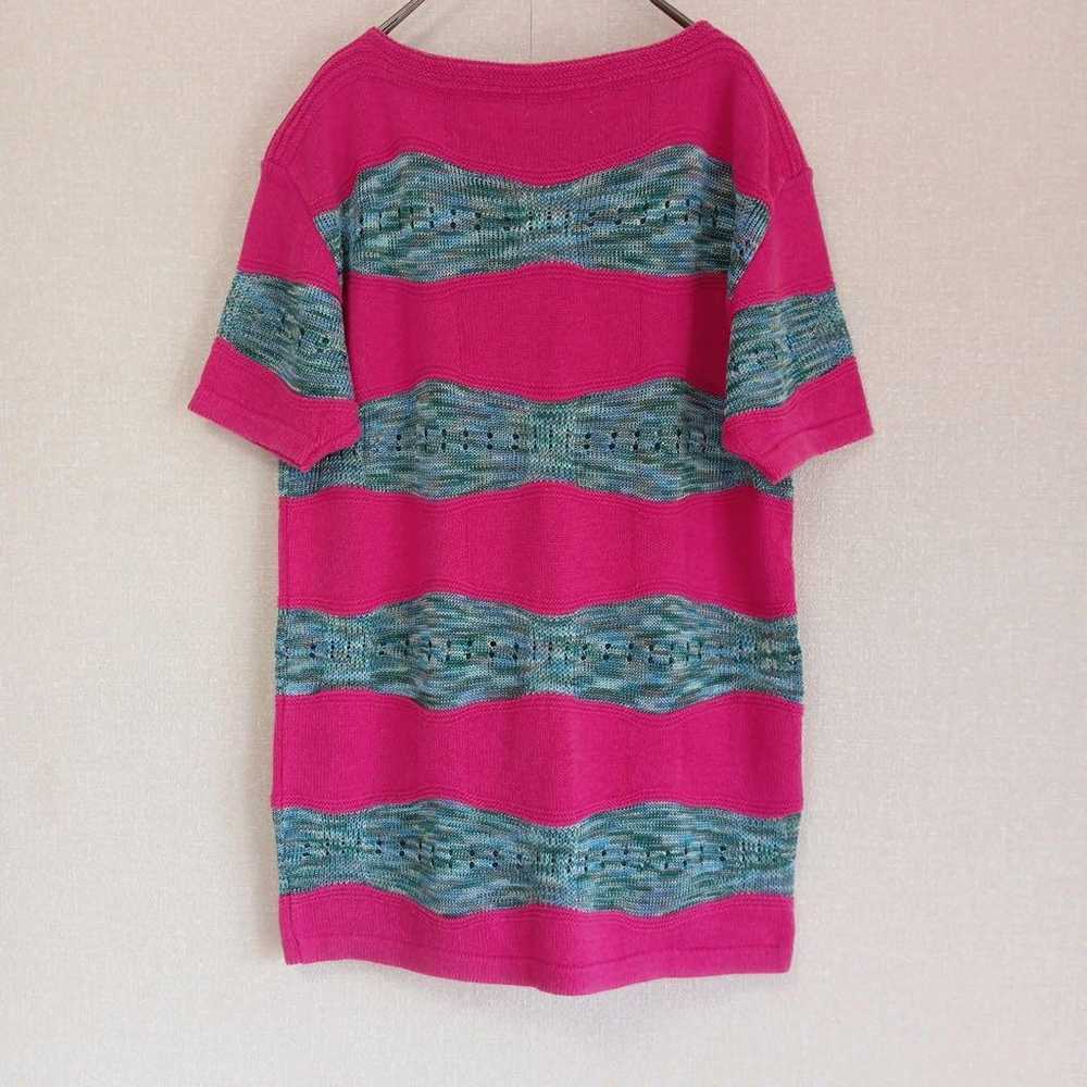 Caroll ELEGANCE Short-Sleeve Knit Pink Blue Borde… - image 8