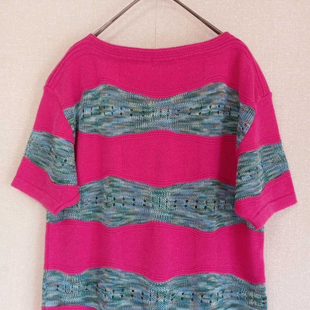 Caroll ELEGANCE Short-Sleeve Knit Pink Blue Borde… - image 9