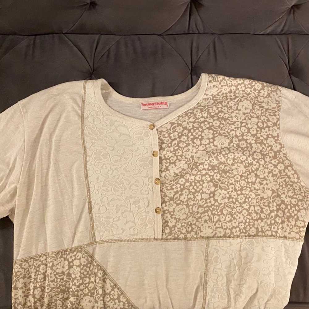 Retro Young Stuff Cream Tan Lace Floral Colorbloc… - image 8