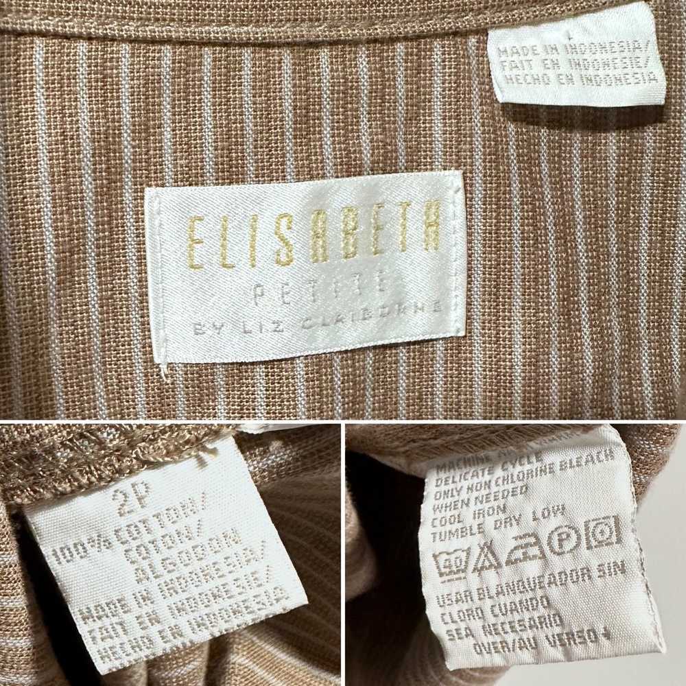 Vintage Elisabeth Tan Striped Button Front Cotton… - image 11