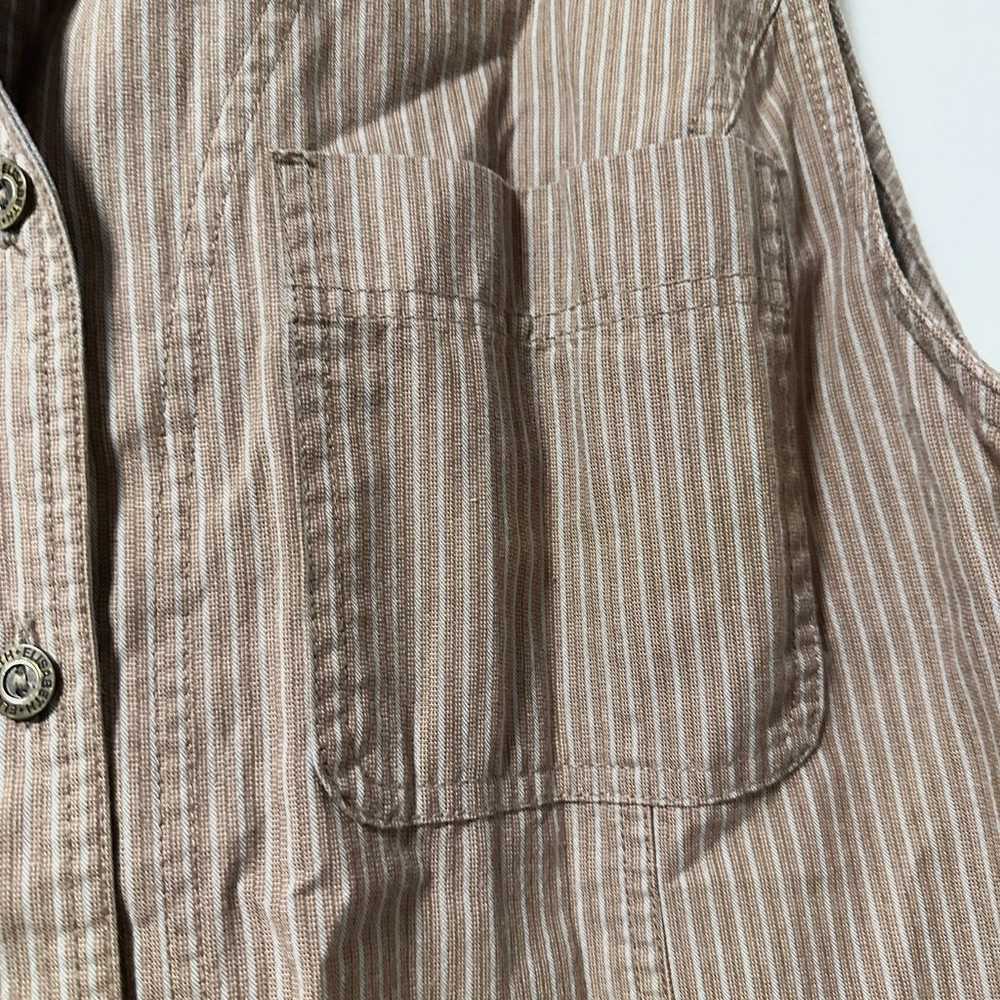 Vintage Elisabeth Tan Striped Button Front Cotton… - image 5