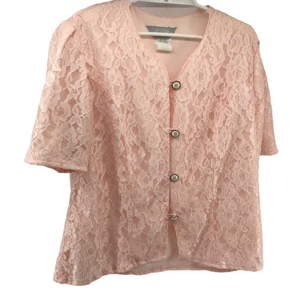 Lady Blair Vintage Peach Faux Pearl Button Blouse… - image 1