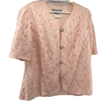 Lady Blair Vintage Peach Faux Pearl Button Blouse… - image 1