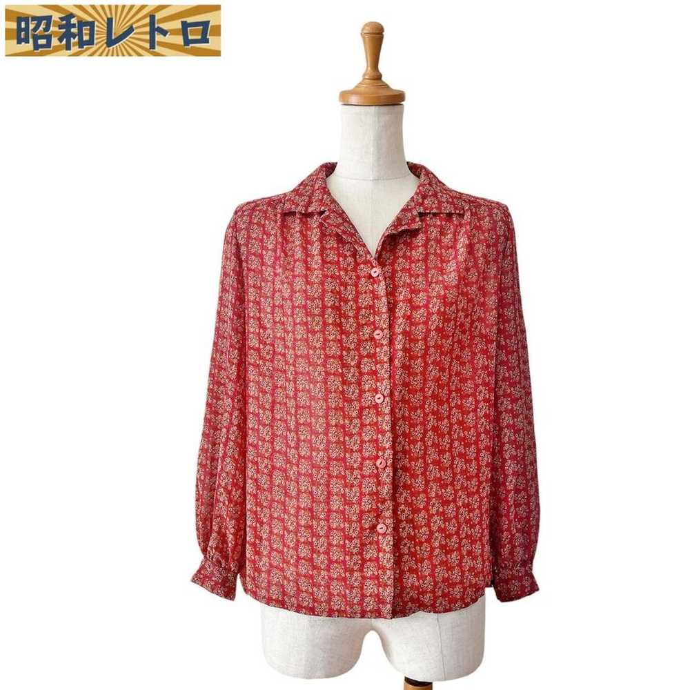 【Showa Retro】Long-sleeved open-collar blouse/Flor… - image 1