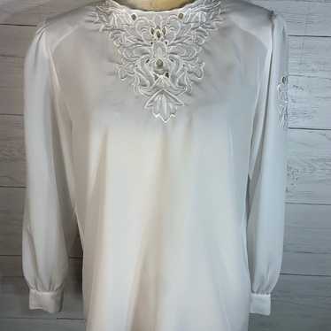 Christie & Jill Sz 8P White Puff Sleeve Top Cotta… - image 1