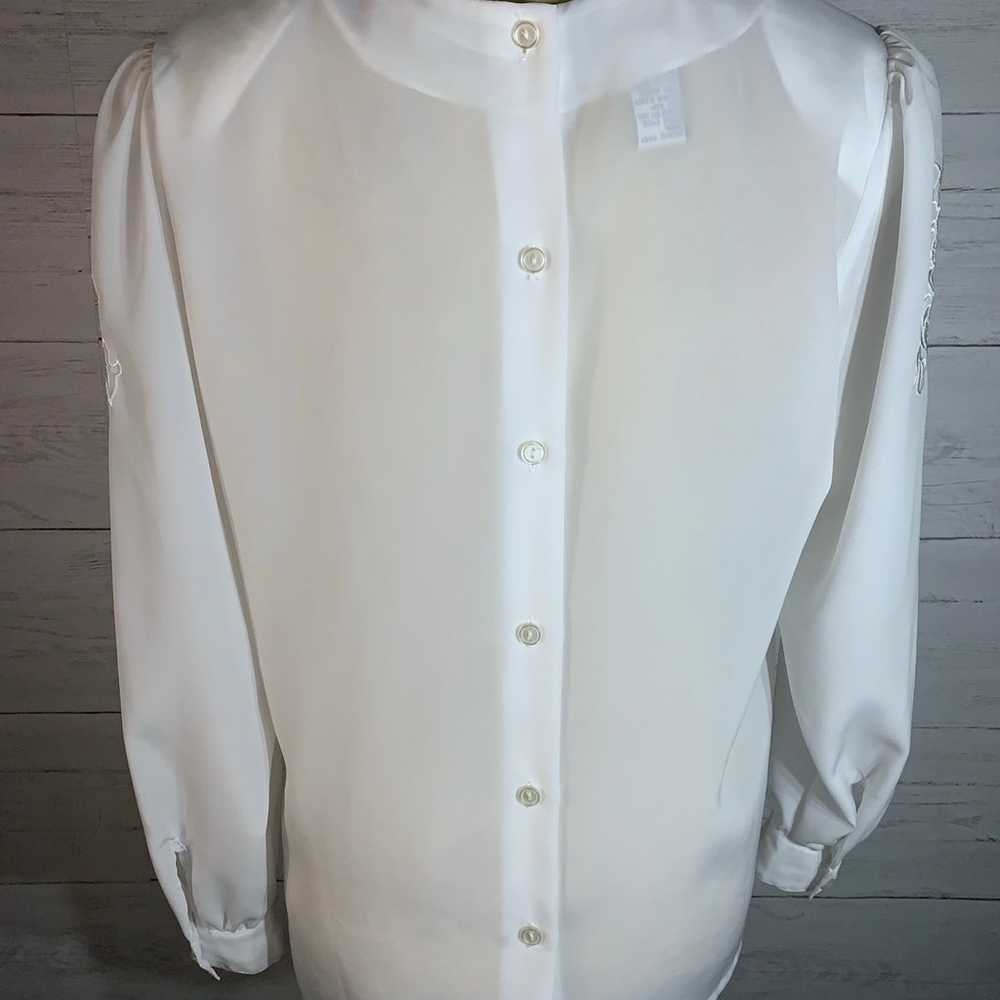 Christie & Jill Sz 8P White Puff Sleeve Top Cotta… - image 6