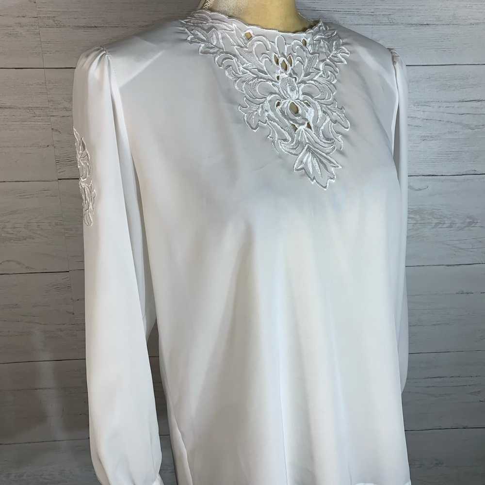 Christie & Jill Sz 8P White Puff Sleeve Top Cotta… - image 8