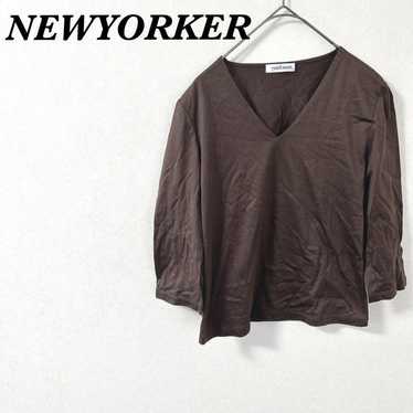 NEWYORKER blouse, V-neck, size M, brown color, pl… - image 1