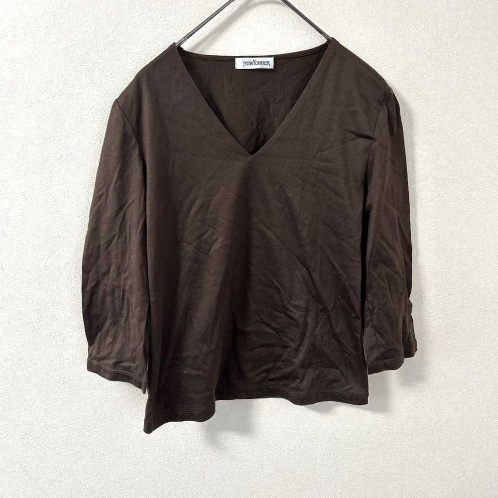 NEWYORKER blouse, V-neck, size M, brown color, pl… - image 2