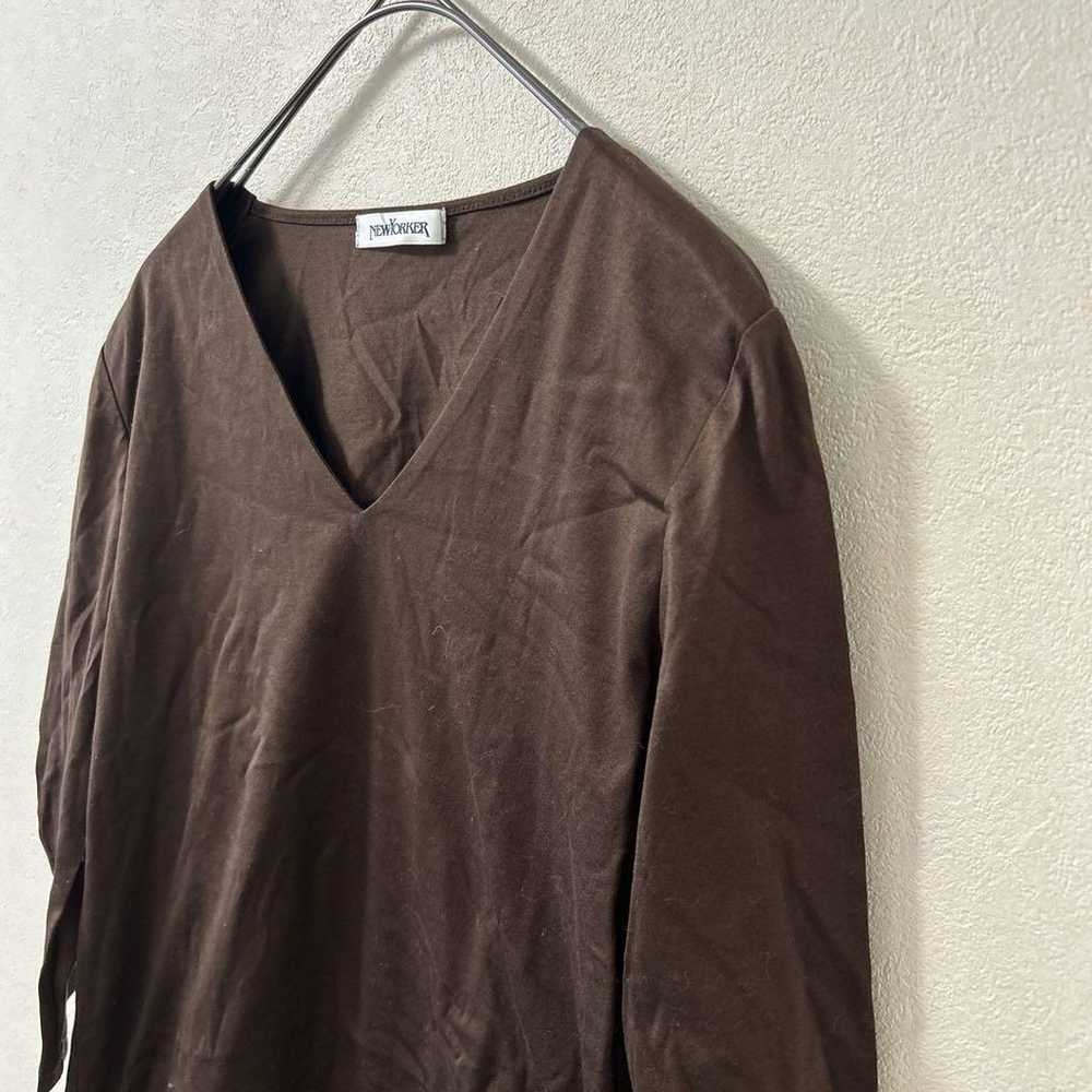 NEWYORKER blouse, V-neck, size M, brown color, pl… - image 5