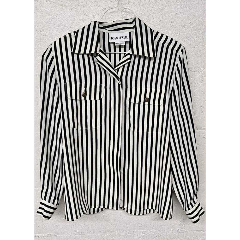 Vintage Joan Leslie Black White Striped Button Up… - image 1