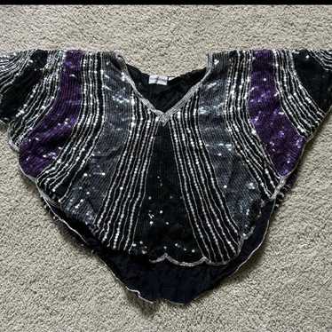 VTG NYE Butterfly Silk Sequin beaded Top - image 1