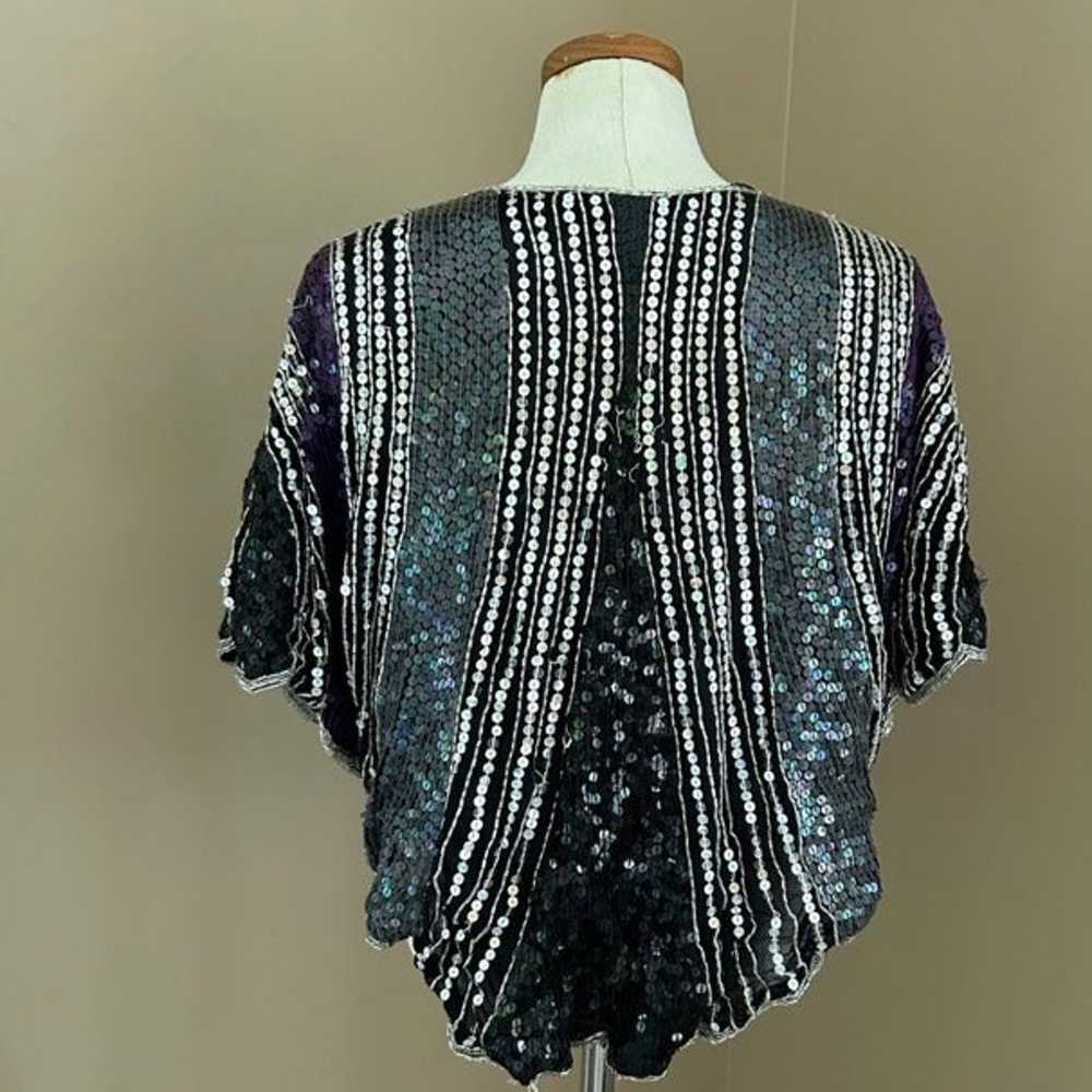 VTG NYE Butterfly Silk Sequin beaded Top - image 3