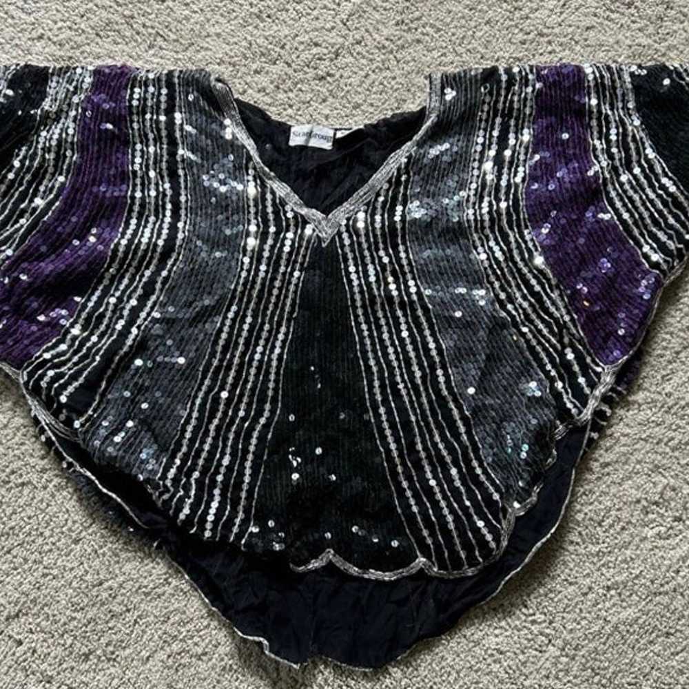 VTG NYE Butterfly Silk Sequin beaded Top - image 6