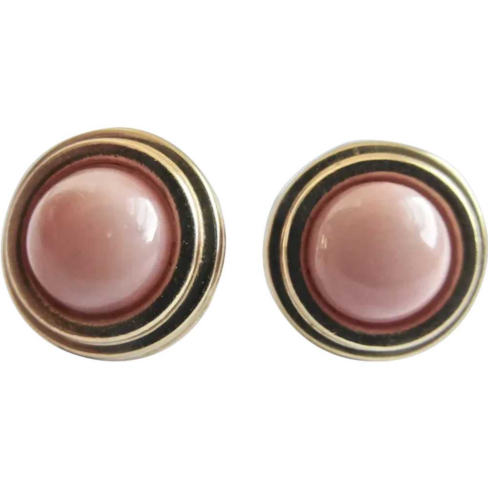 14K Yellow Gold Natural Pink Coral Stud Earrings - image 1