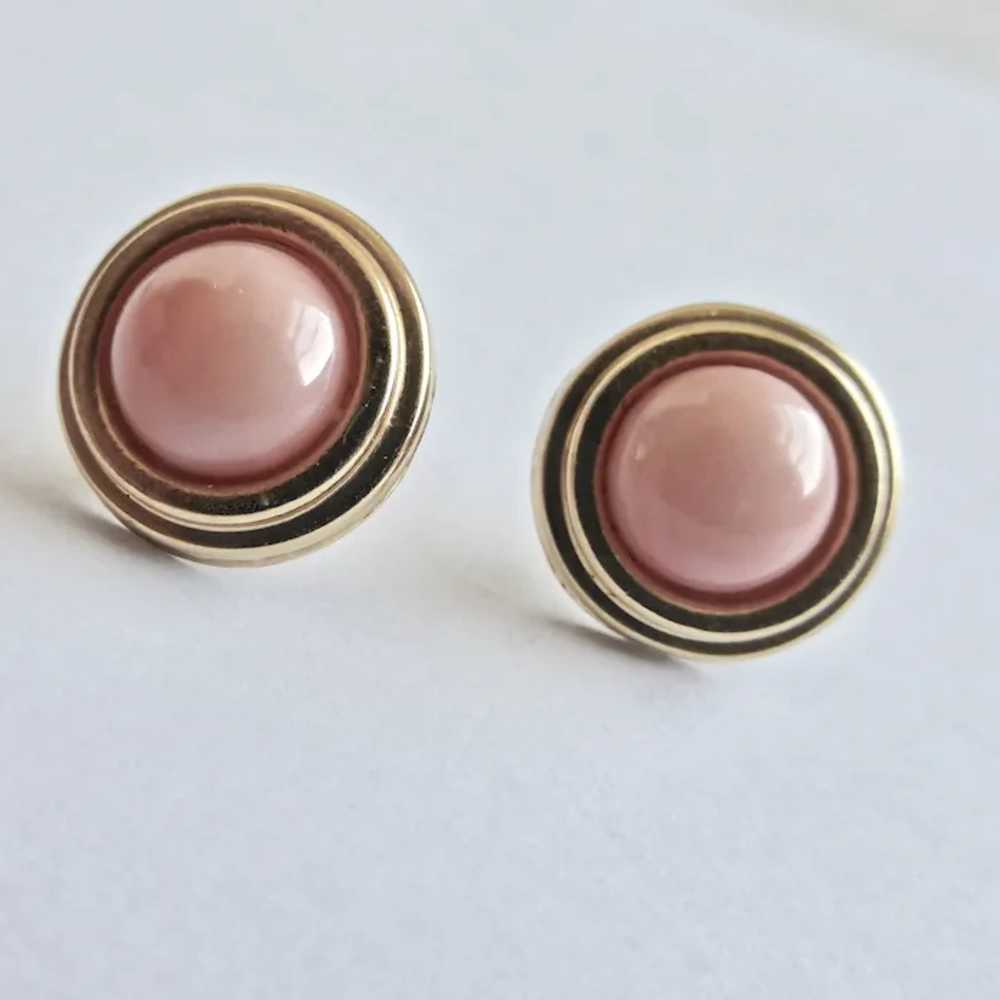 14K Yellow Gold Natural Pink Coral Stud Earrings - image 2