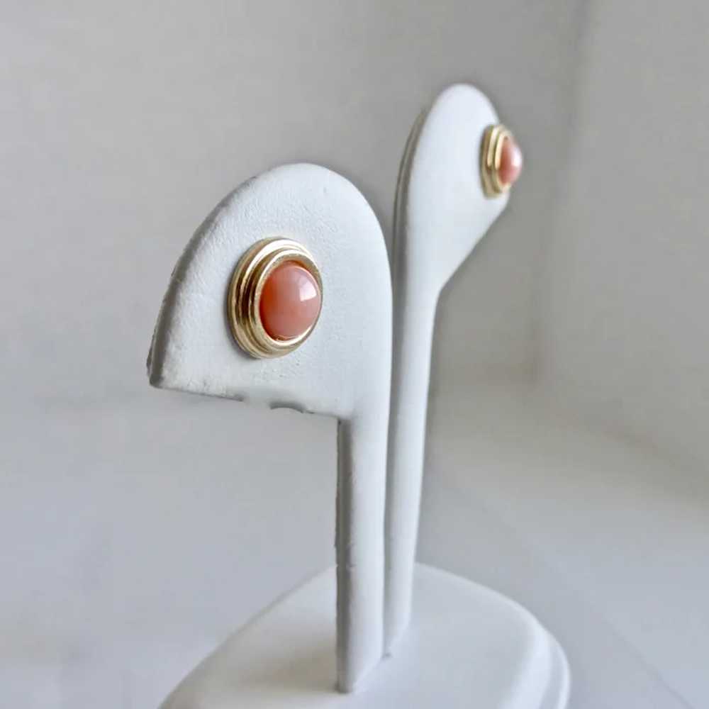 14K Yellow Gold Natural Pink Coral Stud Earrings - image 4