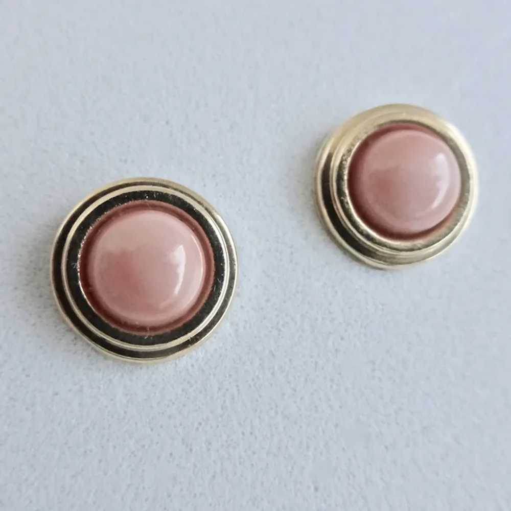 14K Yellow Gold Natural Pink Coral Stud Earrings - image 5