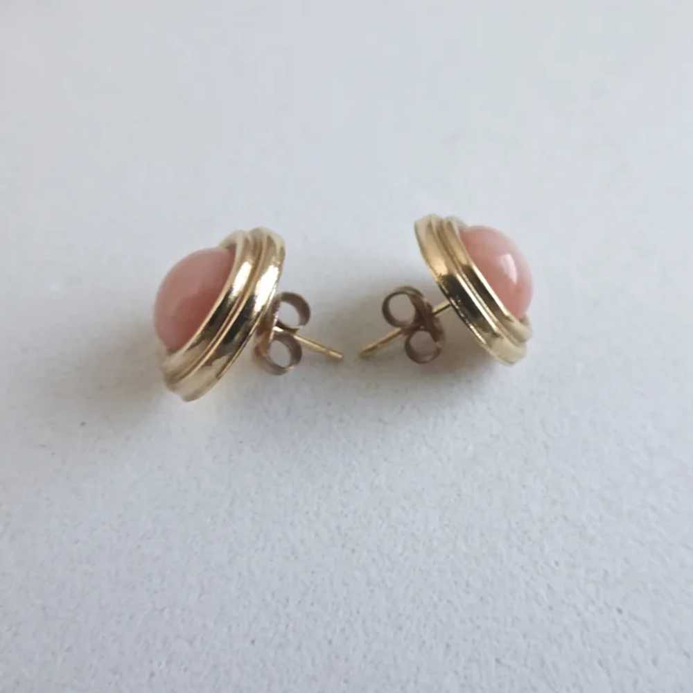 14K Yellow Gold Natural Pink Coral Stud Earrings - image 6