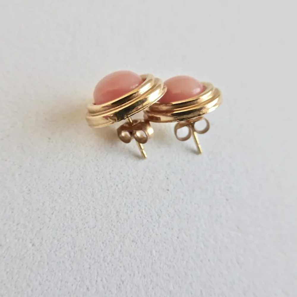 14K Yellow Gold Natural Pink Coral Stud Earrings - image 7