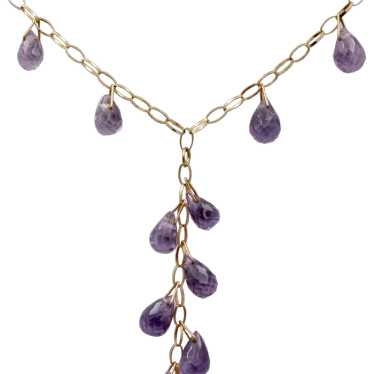 Vintage Amethyst 14K Yellow Gold Droplet Necklace - image 1