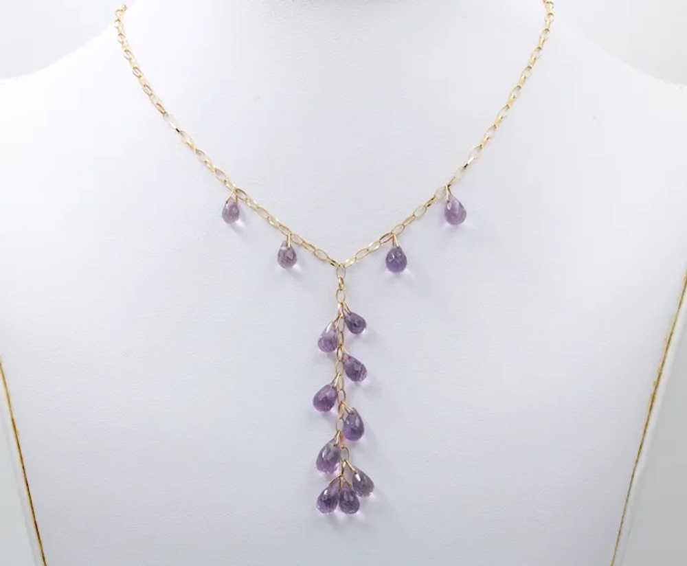 Vintage Amethyst 14K Yellow Gold Droplet Necklace - image 2